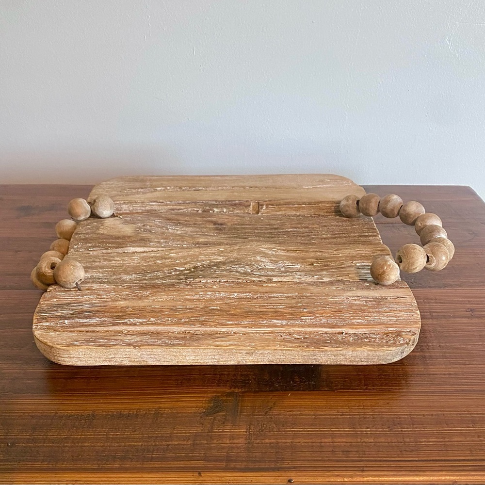Wood Tray ONLY, With Beaded Handles